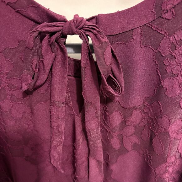 Susan Graver Burnout Jacquard Knit Top Vintage Wine 1X Petite Whimsygoth Romance - Picture 5 of 7